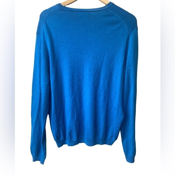 Calvin Klein Mens Merino Wool Sweater Size L Cobalt Blue V Neck Preppy Grandpa - Picture 5 of 9
